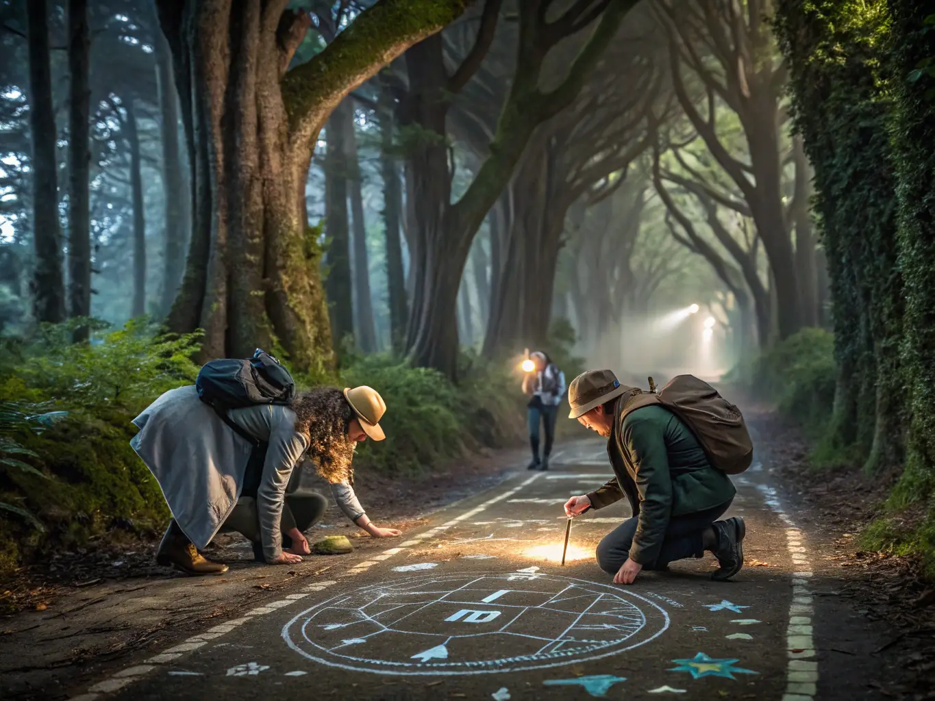 A digital illustration of a winding forest path with various mushroom-shaped milestones along the way, each labeled with a key achievement for the FUNGI FREAKS project.